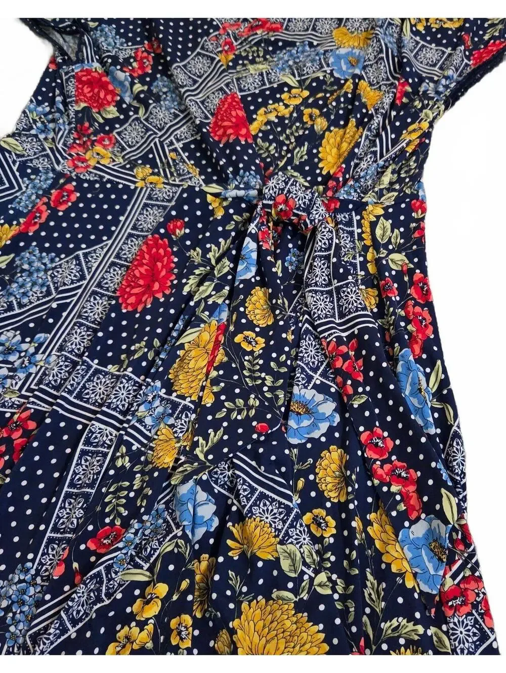 Rafaella Mediterranean Blue Floral Wrap Dress XL